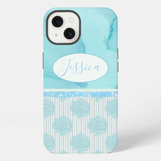 春の花のマルチブルーデザイン iPhoneケース (裏面)
