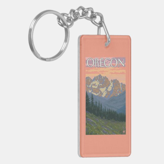 春の花のヴィンテージ旅行ポスター キーホルダー (正面左)