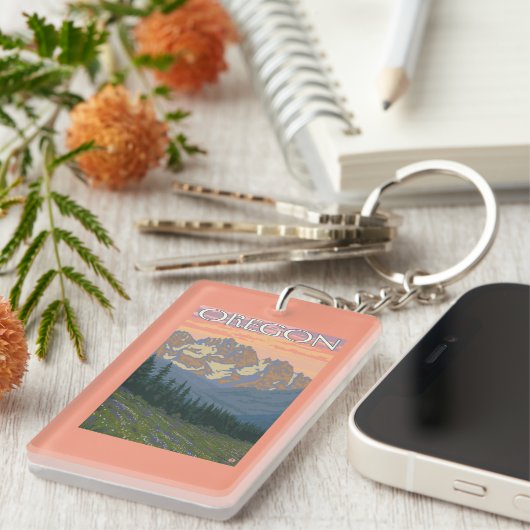 春の花のヴィンテージ旅行ポスター キーホルダー (正面右)