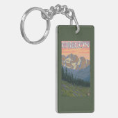 春の花のヴィンテージ旅行ポスター キーホルダー (正面左)