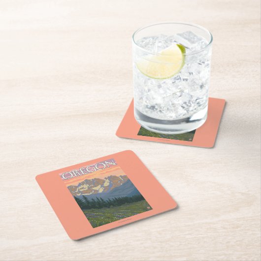 春の花のヴィンテージ旅行ポスター スクエアペーパーコースター (インサイチュ)