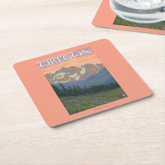 春の花のヴィンテージ旅行ポスター スクエアペーパーコースター (アングル)