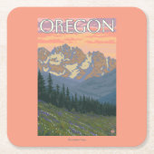 春の花のヴィンテージ旅行ポスター スクエアペーパーコースター (正面)