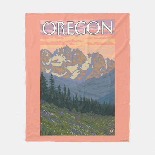 春の花のヴィンテージ旅行ポスター フリースブランケット (正面)