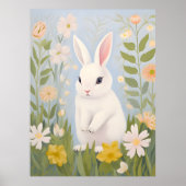 春の花の中の白ウサギ ポスター (正面)