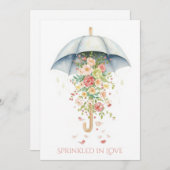 春の花の傘の水彩ベイビーシャワー 招待状 (正面/裏面)