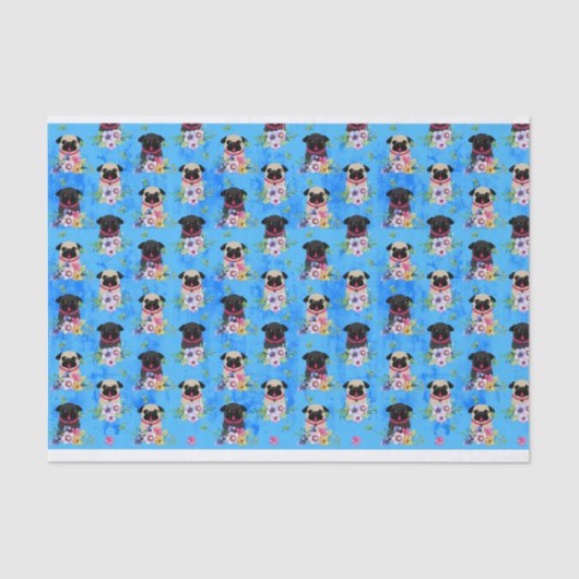 春の花の子鹿そして黒いパグ 薄葉紙 (正面)