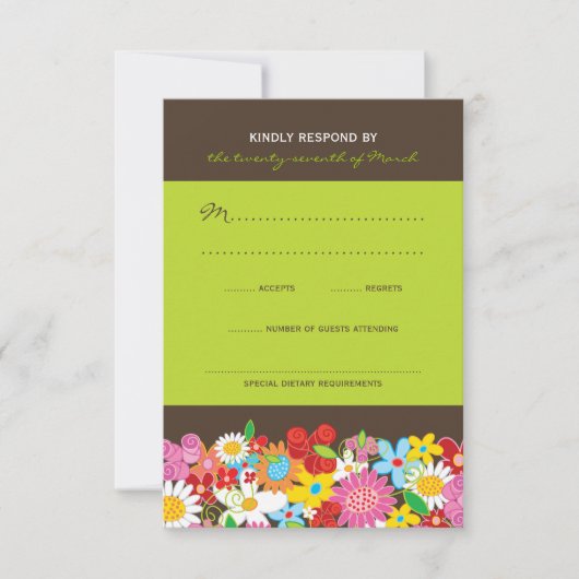 春の花の庭お洒落な結婚RSVP 出欠カード (正面)