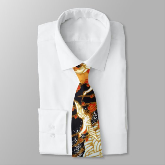 春の花の日本人の花柄の飛んでいるなクレーン ネクタイ (タイ)