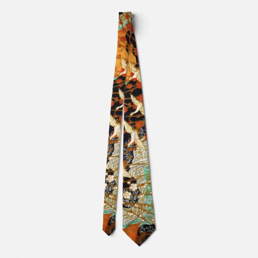 春の花の日本人の花柄の飛んでいるなクレーン ネクタイ (裏面)