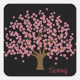 春の花の木のシール スクエアシール