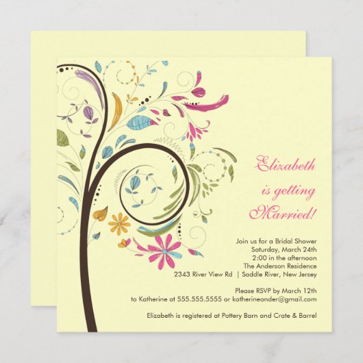 春の花の木のブライダルシャワーの招待状 招待状 (正面/裏面)
