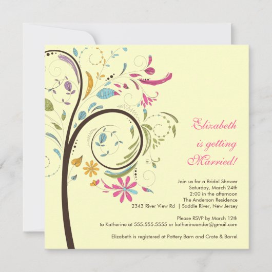 春の花の木のブライダルシャワーの招待状 招待状 (正面)