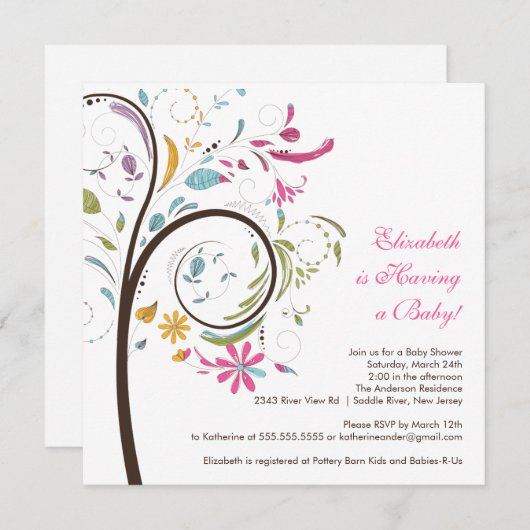 春の花の木のベビーシャワーの招待状 招待状 (正面/裏面)
