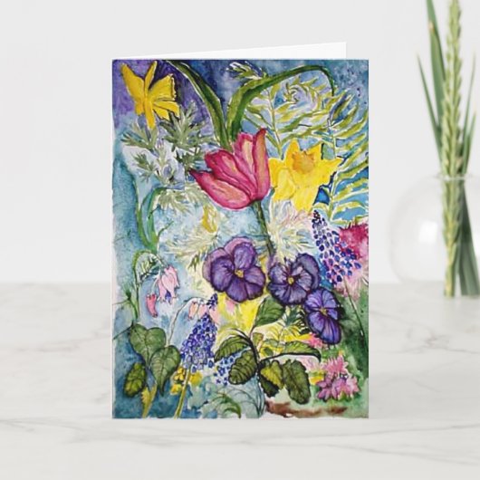 -春の花の水彩画ありがとう サンキューカード (正面)
