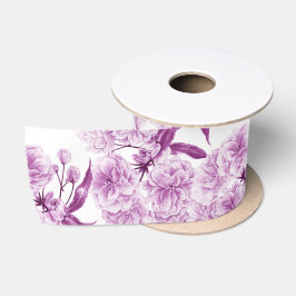 春の花の水色の紫の白いリボン サテンリボン
