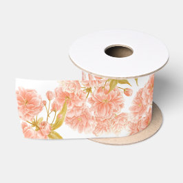 春の花の水色ピーチオリーブグリーンのリボン サテンリボン