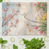 春の花の背景 キッチンタオル (折り畳み)