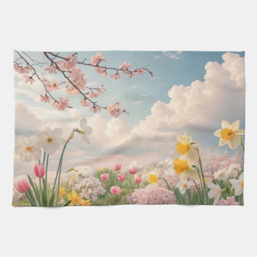 春の花の背景 キッチンタオル (横)