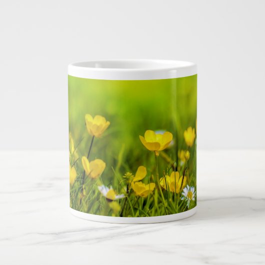 春の花の背景 ジャンボコーヒーマグカップ (正面)