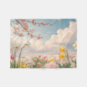 春の花の背景 フリースブランケット (正面(横))
