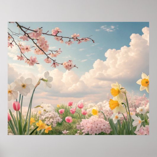 春の花の背景 ポスター (正面)