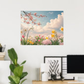 春の花の背景 ポスター (ホームオフィス)
