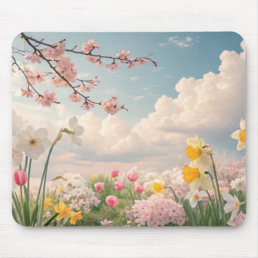 春の花の背景 マウスパッド (正面)