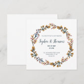 春の花の花輪フレームの結婚式のカード 招待状 (正面/裏面)