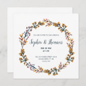 春の花の花輪フレーム結婚式のカード 招待状 (正面/裏面)