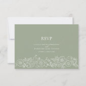 春の花の蝶結婚芸術の緑の食事 出欠カード (正面)