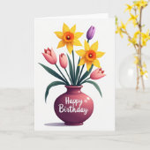 春の花の誕生日カード カード (黄色い花)