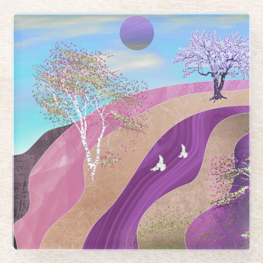 春の花の風景 ガラスコースター (正面)