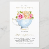 春の花のTeacup Birthday Partyへの招待 (正面)