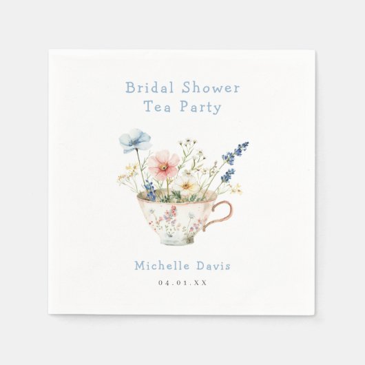春の花をテーマにしたウェディングシャワーティーパーティー スタンダードカクテルナプキン (正面)