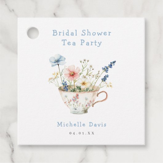 春の花をテーマにしたウェディングシャワーティーパーティー フェイバータグ (正面)