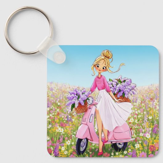 春の花をデザインしたキーチェーン キーホルダー (正面)