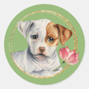 春の花を持つピット・ブルのかわいい子犬 ラウンドシール