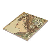 春の花を添えたセレーンな女性の肖像 タイル (側面)