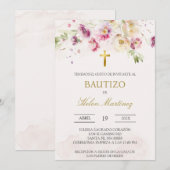 春の花を飾ったスペイン語の洗礼式招待状 招待状 (正面/裏面)