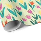 春の花イエローフォークアートフローラルパターン ラッピングペーパー (ロールコーナー)