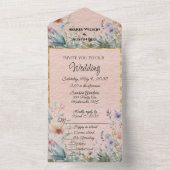 春の花インピーチブルーとピンク オールインワン招待状 (内側)