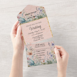 春の花インピーチブルーとピンク オールインワン招待状