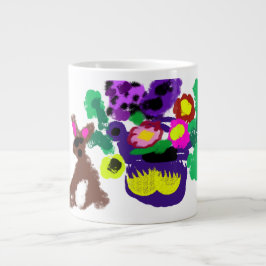 春の花ウサギの喜び ジャンボコーヒーマグカップ