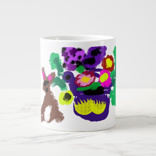 春の花ウサギの喜び ジャンボコーヒーマグカップ (正面)