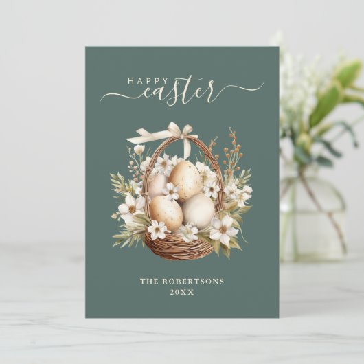 春の花エッグスセージグリーンハッピーイースター シーズンカード (スタンド正面)