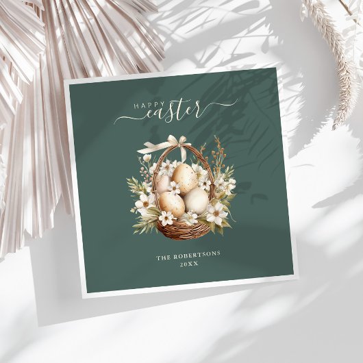 春の花エッグスセージグリーンハッピーイースター スタンダードランチョンナプキン