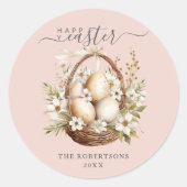 春の花エッグスパステルハッピーイースター ラウンドシール (正面)