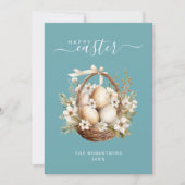 春の花エッグティール(緑がかった色)ハッピーイースター挨拶 シーズンカード (正面)