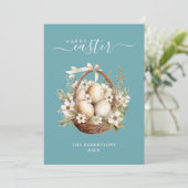 春の花エッグティール(緑がかった色)ハッピーイースター挨拶 シーズンカード (スタンド正面)